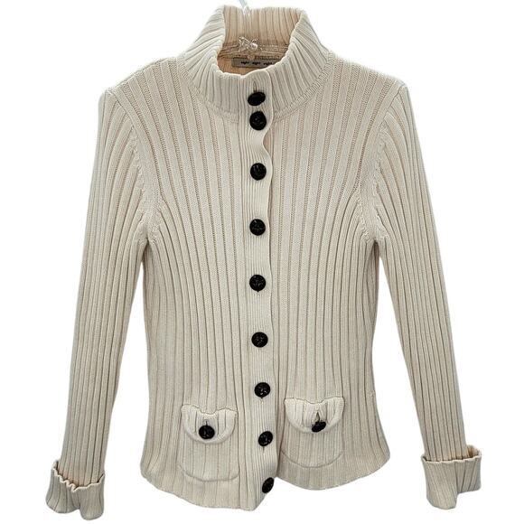 Eight Eight‎ Eight Off White Rib Knit Button Down Academia Cardigan Sweater - Picture 1 of 12